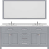 Virtu USA Caroline 72" Double Bath Vanity with Dazzle White Top and Square Sink with Polished Chrome Faucet and Mirror - Luxe Bathroom Vanities Luxury Bathroom Fixtures Bathroom Furniture