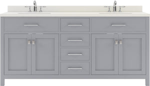 Virtu USA Caroline 72" Double Bath Vanity in Cashmere Gray with White Quartz Top and Square Sinks