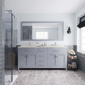 Virtu USA Caroline 72" Double Bath Vanity in Cashmere Gray with White Quartz Top and Square Sinks