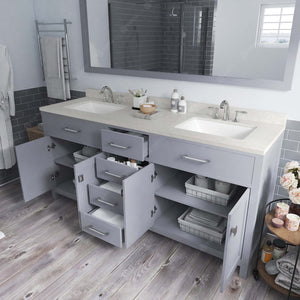 Virtu USA Caroline 72" Double Bath Vanity in Cashmere Gray with White Quartz Top and Square Sinks