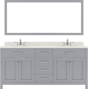 Virtu USA Caroline 72" Double Bath Vanity with White Quartz Top and Square Sinks with Matching Mirror - Luxe Bathroom Vanities