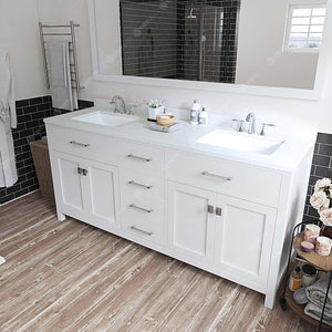 Virtu USA Caroline 72" Double Bath Vanity in Cashmere Gray with White Quartz Top and Square Sinks