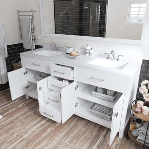 Virtu USA Caroline 72" Double Bath Vanity in Cashmere Gray with White Quartz Top and Square Sinks