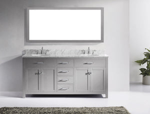 Virtu USA Caroline 72" Double Bath Vanity with White Marble Top and Round Sinks with Polished Chrome Faucets with Matching Mirror