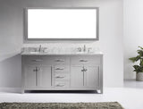 Virtu USA Caroline 72" Double Bath Vanity with White Marble Top and Round Sinks with Matching Mirror