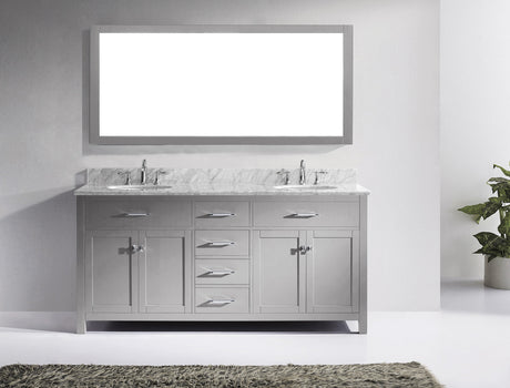 Virtu USA Caroline 72" Double Bath Vanity with White Marble Top and Round Sinks with Matching Mirror