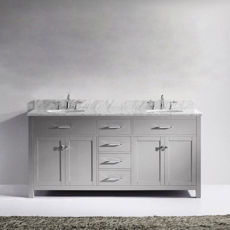 Virtu USA Caroline 72" Double Bath Vanity with White Marble Top and Round Sinks