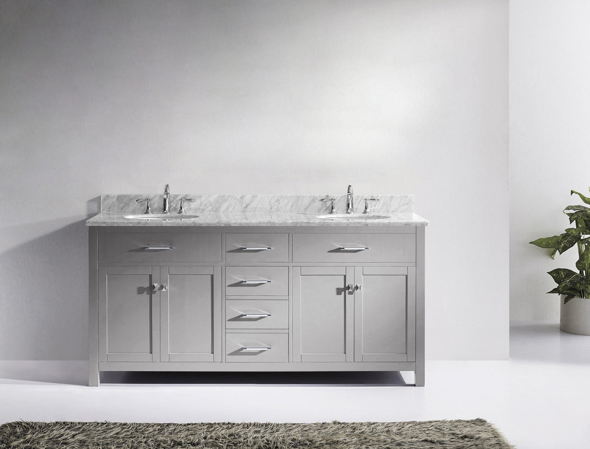 Virtu USA Caroline 72" Double Bath Vanity with White Marble Top and Round Sinks