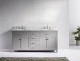 Virtu USA Caroline 72" Double Bath Vanity with White Marble Top and Round Sinks with Brushed Nickel Faucets