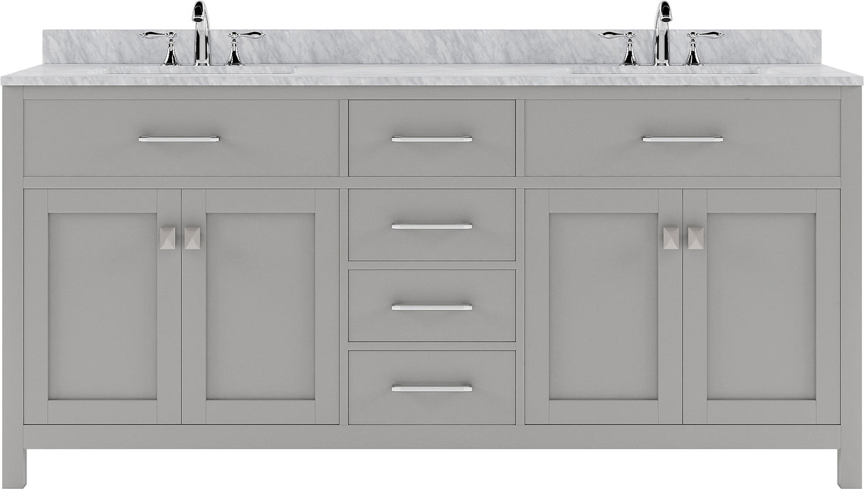 Virtu USA Caroline 72" Double Bath Vanity with Marble Top and Round Sink with Brushed Nickel Faucet - Luxe Bathroom Vanities