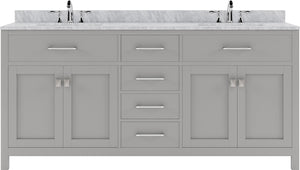 Virtu USA Caroline 72" Double Bath Vanity with Marble Top and Round Sink with Brushed Nickel Faucet - Luxe Bathroom Vanities