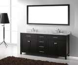 Virtu USA Caroline 72" Double Bath Vanity with White Marble Top and Round Sinks with Brushed Nickel Faucets with Matching Mirror