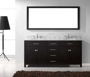 Virtu USA Caroline 72" Double Bath Vanity with White Marble Top and Round Sinks with Polished Chrome Faucets with Matching Mirror