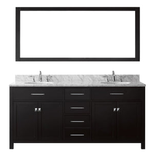 Virtu USA Caroline 72" Double Bath Vanity with Marble Top and Round Sink with Polished Chrome Faucet and Mirror - Luxe Bathroom Vanities
