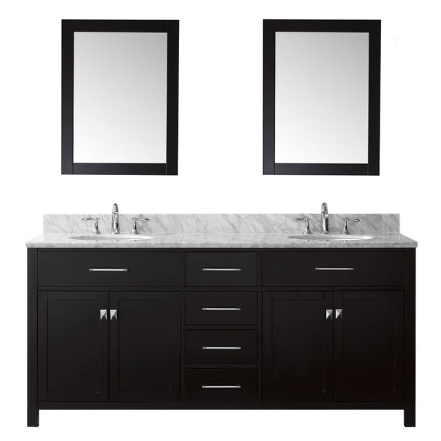 Virtu USA Caroline 72" Double Bath Vanity in Espresso with Marble Top and Round Sink with Mirrors - Luxe Bathroom Vanities Luxury Bathroom Fixtures Bathroom Furniture