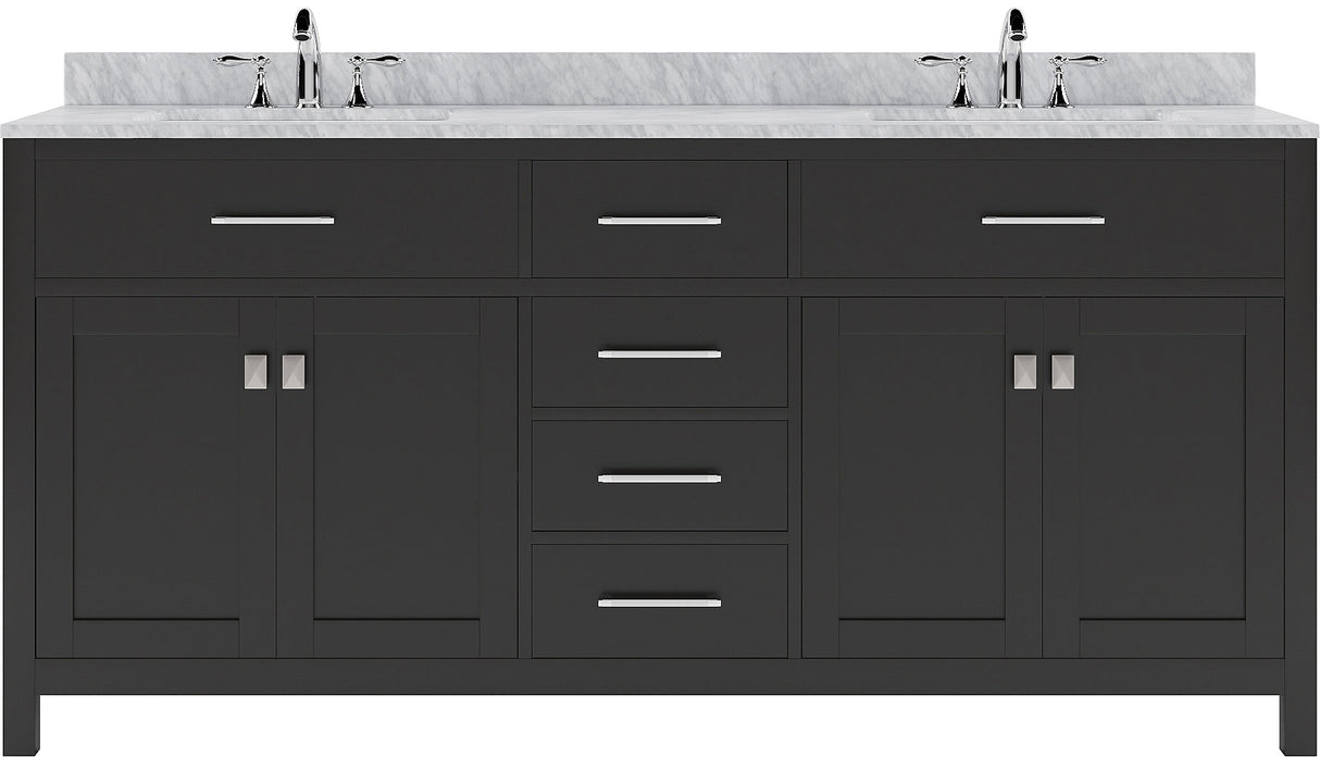 Virtu USA Caroline 72" Double Bath Vanity with Marble Top and Round Sink with Brushed Nickel Faucet - Luxe Bathroom Vanities