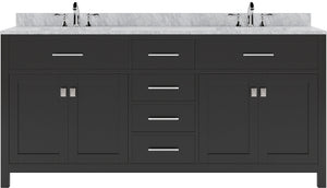 Virtu USA Caroline 72" Double Bath Vanity with Marble Top and Round Sink with Brushed Nickel Faucet - Luxe Bathroom Vanities