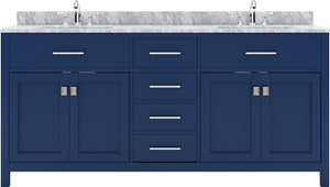 Virtu USA Caroline 72" Double Bath Vanity with White Marble Top and Round Sinks with Polished Chrome Faucets with Matching Mirror