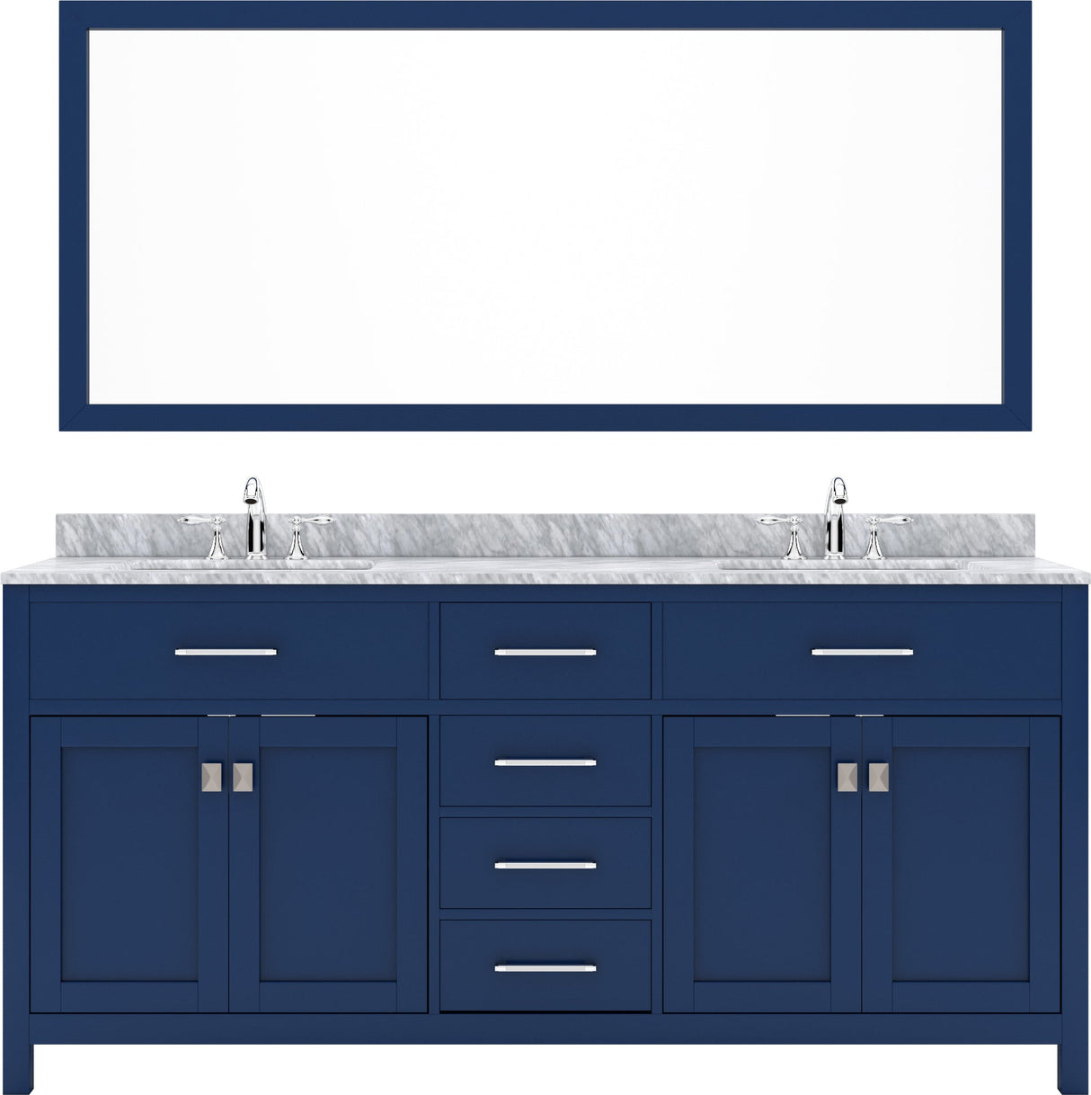 Virtu USA Caroline 72" Double Bath Vanity with White Marble Top and Round Sinks with Matching Mirror - Luxe Bathroom Vanities