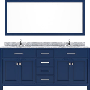 Virtu USA Caroline 72" Double Bath Vanity with White Marble Top and Round Sinks with Polished Chrome Faucets with Matching Mirror - Luxe Bathroom Vanities