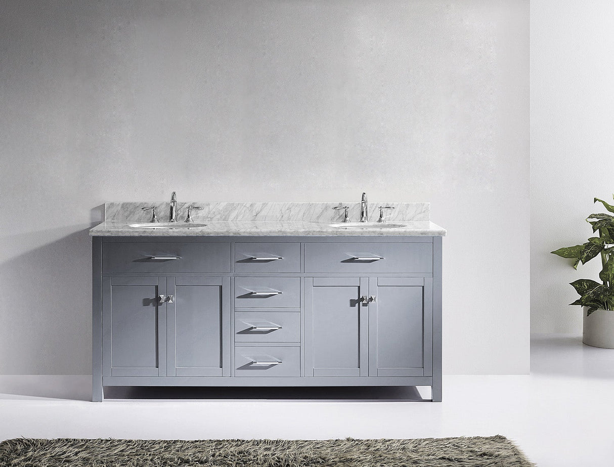 Virtu USA Caroline 72" Double Bath Vanity with White Marble Top and Round Sinks