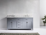 Virtu USA Caroline 72" Double Bath Vanity with White Marble Top and Round Sinks with Brushed Nickel Faucets