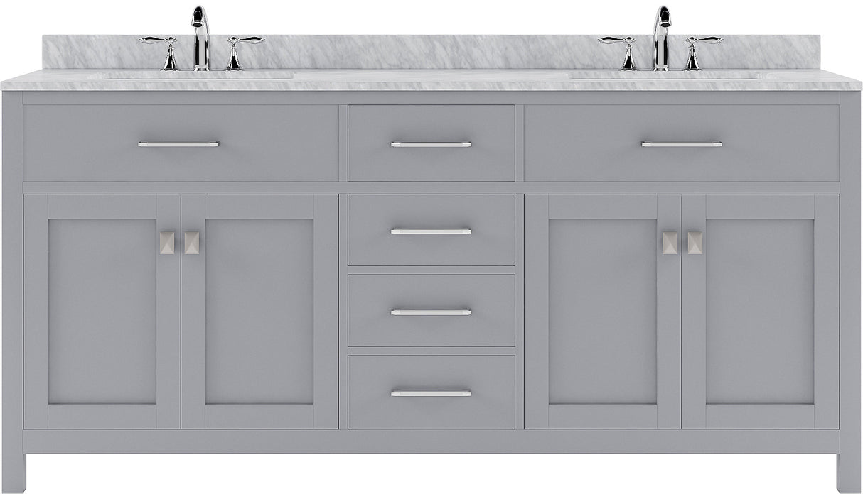 Virtu USA Caroline 72" Double Bath Vanity with Marble Top and Round Sink with Brushed Nickel Faucet - Luxe Bathroom Vanities