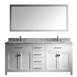 Virtu USA Caroline 72" Double Bath Vanity with Marble Top and Round Sink with Polished Chrome Faucet and Mirror - Luxe Bathroom Vanities