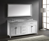 Virtu USA Caroline 72" Double Bath Vanity with White Marble Top and Round Sinks with Matching Mirror