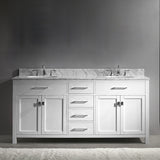 Virtu USA Caroline 72" Double Bath Vanity with White Marble Top and Round Sinks