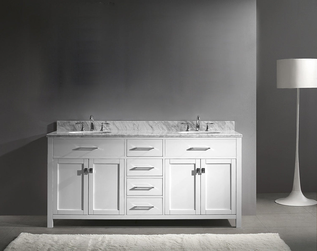 Virtu USA Caroline 72" Double Bath Vanity with White Marble Top and Round Sinks