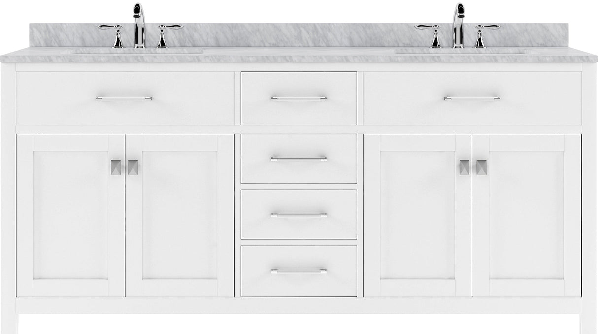 Virtu USA Caroline 72" Double Bath Vanity with Marble Top and Round Sink with Mirrors - Luxe Bathroom Vanities