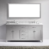 Virtu USA Caroline 72" Double Bath Vanity with White Marble Top and Square Sinks with Brushed Nickel Faucets with Matching Mirror