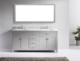 Virtu USA Caroline 72" Double Bath Vanity with White Marble Top and Square Sinks with Brushed Nickel Faucets with Matching Mirror