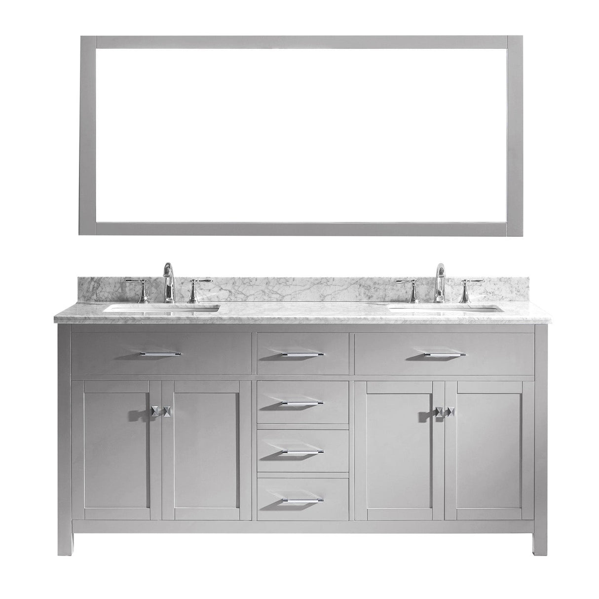 Virtu USA Caroline 72" Double Bath Vanity with Marble Top and Square Sink with Brushed Nickel Faucet and Mirror - Luxe Bathroom Vanities Luxury Bathroom Fixtures Bathroom Furniture