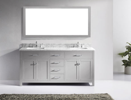 Virtu USA Caroline 72" Double Bath Vanity with White Marble Top and Square Sinks with Polished Chrome Faucets with Matching Mirror