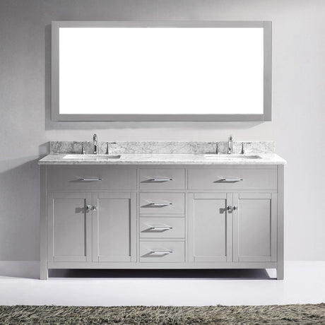 Virtu USA Caroline 72" Double Bath Vanity with White Marble Top and Square Sinks with Matching Mirror