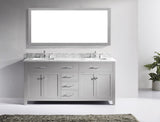 Virtu USA Caroline 72" Double Bath Vanity with White Marble Top and Square Sinks with Matching Mirror