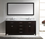 Virtu USA Caroline 72" Double Bath Vanity with White Marble Top and Square Sinks with Brushed Nickel Faucets with Matching Mirror