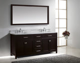 Virtu USA Caroline 72" Double Bath Vanity with White Marble Top and Square Sinks with Brushed Nickel Faucets with Matching Mirror