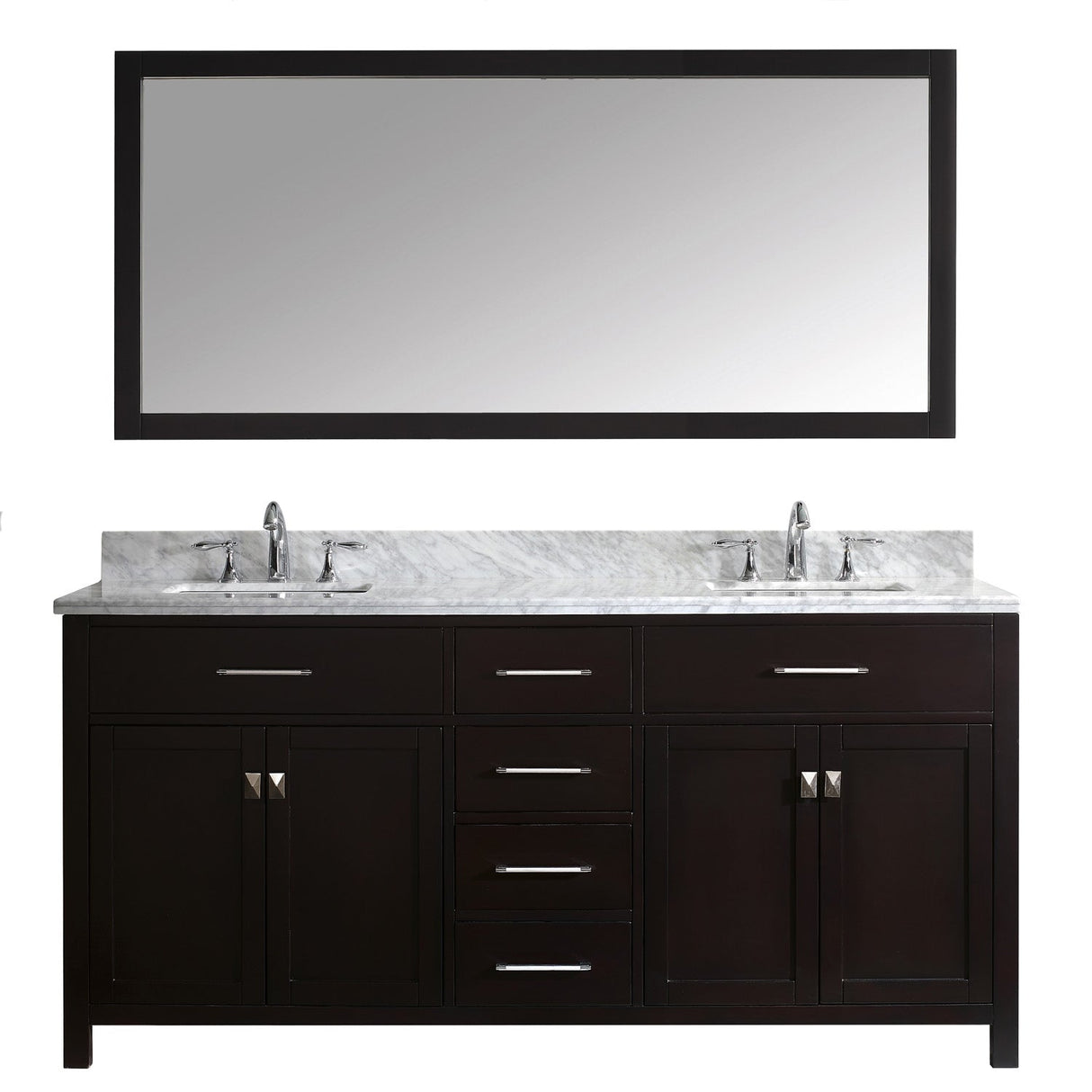 Virtu USA Caroline 72" Double Bath Vanity with Marble Top and Square Sink with Brushed Nickel Faucet and Mirror - Luxe Bathroom Vanities Luxury Bathroom Fixtures Bathroom Furniture