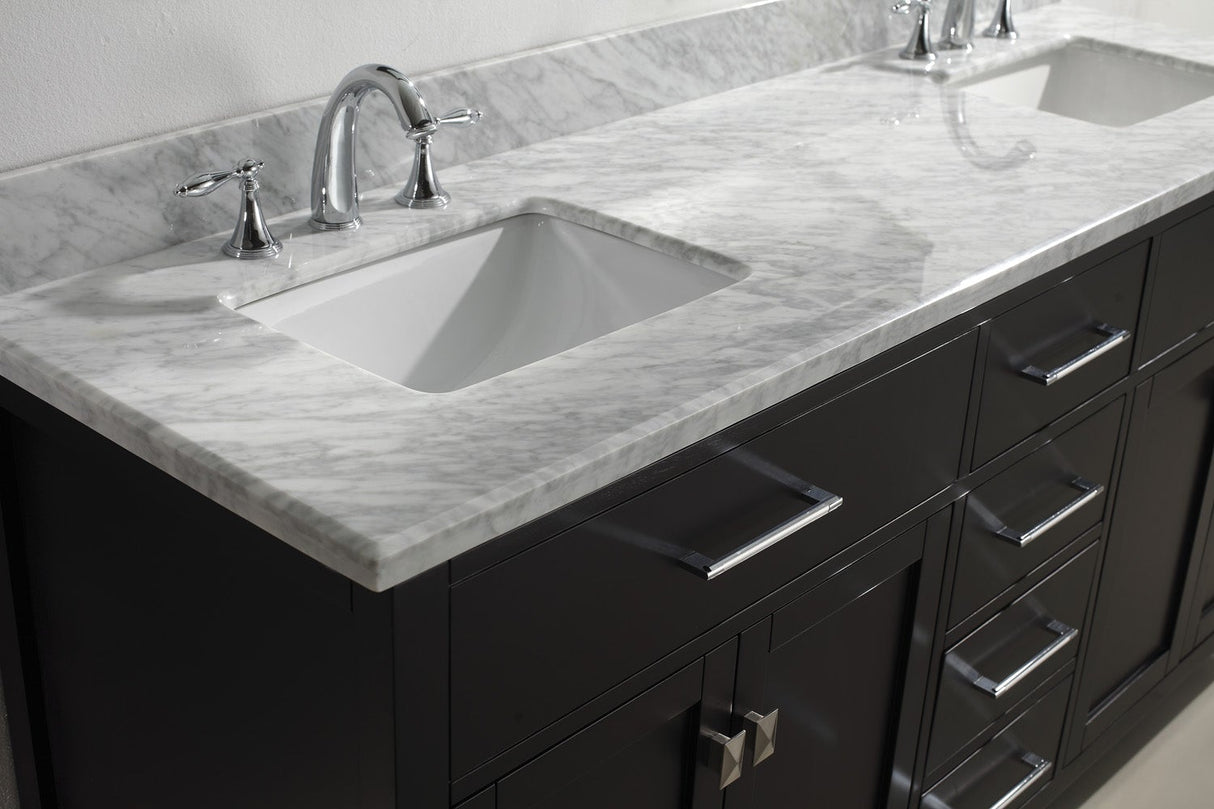 Virtu USA Caroline 72" Double Bath Vanity with White Marble Top and Square Sinks with Matching Mirror