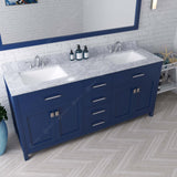 Virtu USA Caroline 72" Double Bath Vanity with White Marble Top and Square Sinks with Matching Mirror