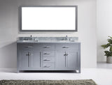 Virtu USA Caroline 72" Double Bath Vanity with White Marble Top and Square Sinks with Brushed Nickel Faucets with Matching Mirror