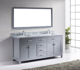 Virtu USA Caroline 72" Double Bath Vanity with White Marble Top and Square Sinks with Brushed Nickel Faucets with Matching Mirror