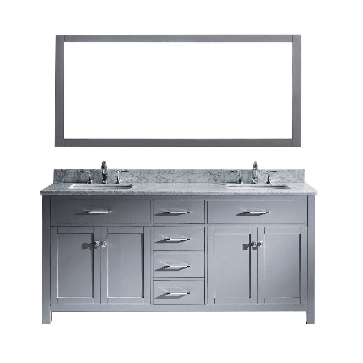 Virtu USA Caroline 72" Double Bath Vanity with Marble Top and Square Sink with Brushed Nickel Faucet and Mirror - Luxe Bathroom Vanities