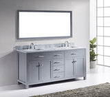 Virtu USA Caroline 72" Double Bath Vanity with White Marble Top and Square Sinks with Polished Chrome Faucets with Matching Mirror