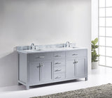 Virtu USA Caroline 72" Double Bath Vanity with White Marble Top and Square Sinks with Polished Chrome Faucets