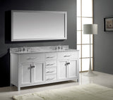 Virtu USA Caroline 72" Double Bath Vanity with White Marble Top and Square Sinks with Brushed Nickel Faucets with Matching Mirror