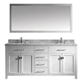 Virtu USA Caroline 72" Double Bath Vanity with Marble Top and Square Sink with Brushed Nickel Faucet and Mirror - Luxe Bathroom Vanities